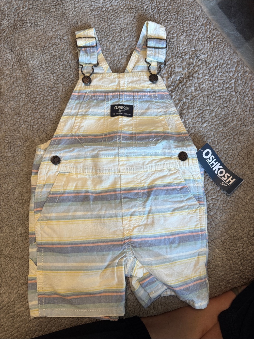 OshKosh B'gosh Pastel Striped Short Overalls - Yellow, Blue & Pink